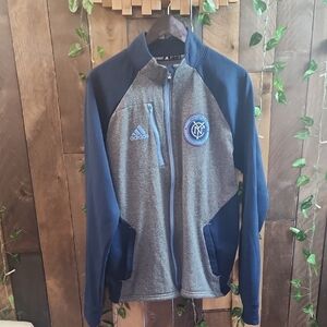 MLS NYC Football Club Adidas Gray and Blue Zip-Up Jacket Size L